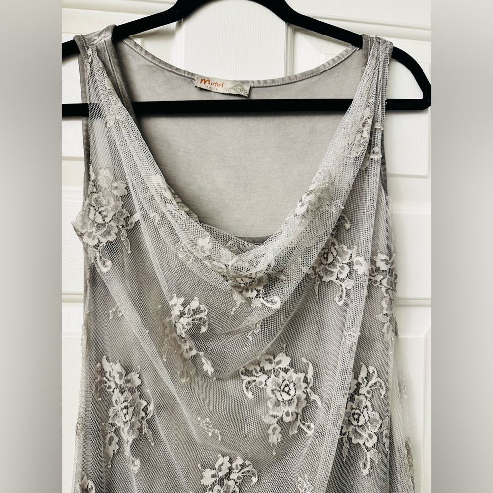Motel Italy 🇮🇹 Gray Lace Tunic Top Mini Dress S M L - Picture 4 of 10